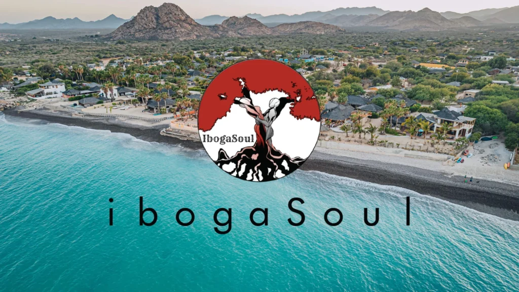 iboga soul logo on top of a beach depicting iboga in the west